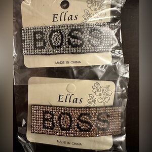 “Boss” glittery hair clips silver and gold, brand new